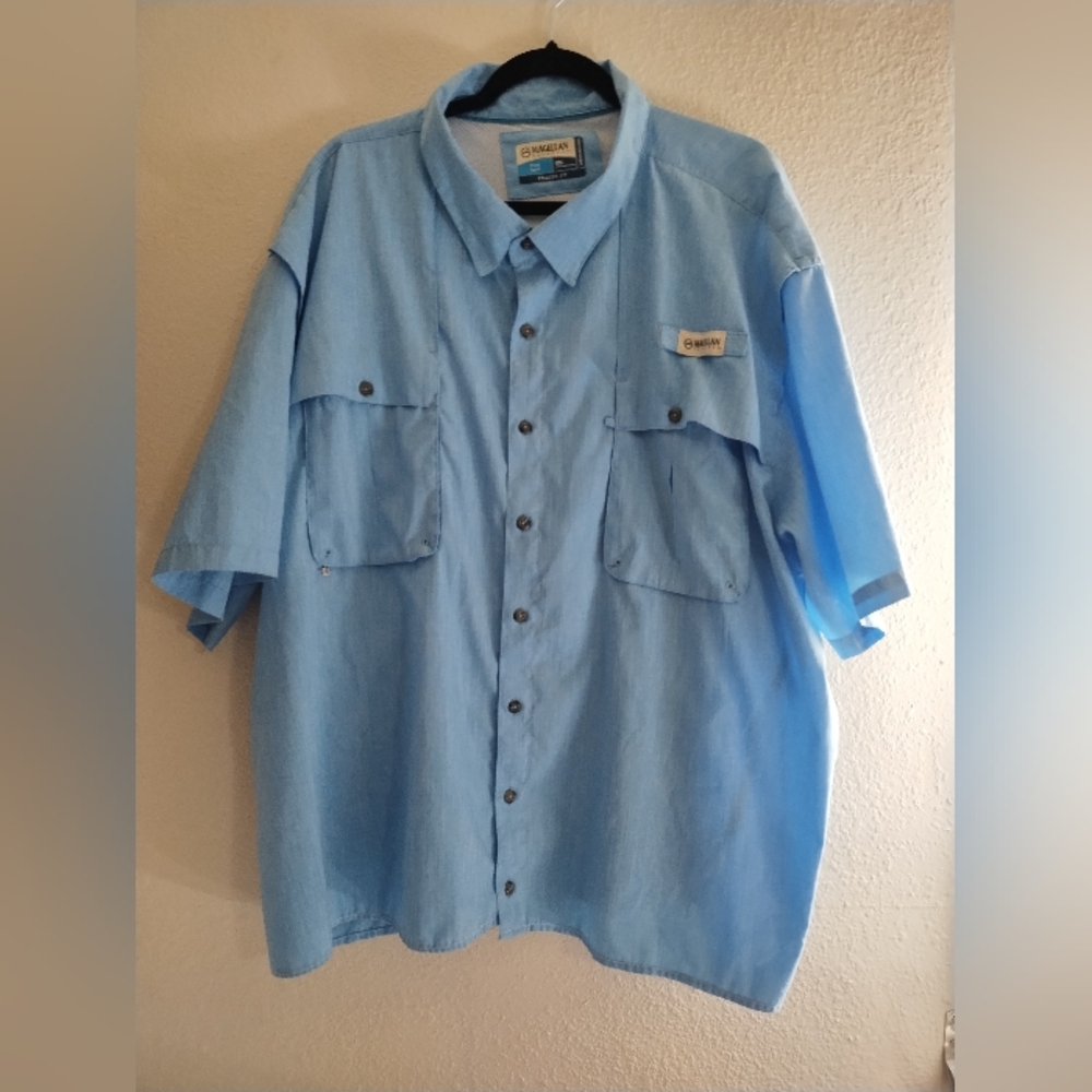Magellan Mens Vented Fishing Shirt 4XL Blue Moisture Wicking Fish Gear